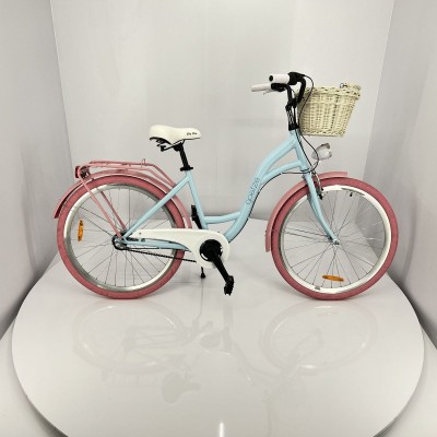 Mestský retro bicykel Goetze Colours 26" 3-prevodový modro ružová  + košík